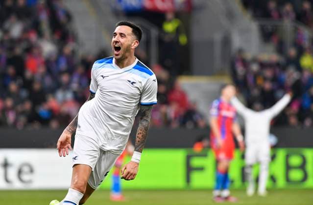 Matias Vecino (Lazio) celebrates a goal during the UEFA Europa League, semi-finals opening match: FC Viktoria Plzen vs Lazio, in Pilsen, Czech Republic, on March 6, 2025. (CTKxPhoto MiroslavxChaloupka) CTKPhotoP2025030610515  CTKPhotoP2025030610515