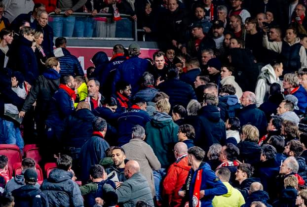 Some fighting on the stands during the match Ajax Eintracht at the Johan Cruijff ArenA for the UEFA Europa League Round of 16 1st leg season 2024 2025 in AMSTERDAM, Netherlands on 6 march 2025, photo by Marcel van Dorst EYE4images DeFodi Images