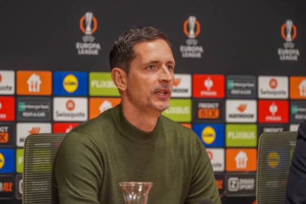 Football UEFA Europa League 2024 2025, Round of 16 Ajax Amsterdam vs Eintracht Frankfurt Johan Cruijff ArenA Amsterdam, Netherlands Dino Toppmöller Dino Toppmoeller Coach, Eintracht Frankfurt Press conference Copyright: xJOERANxSTEINSIEKx