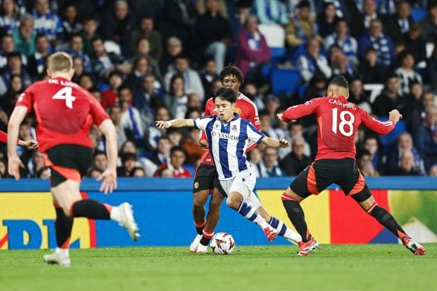 Takefusa Kubo (Sociedad), MARCH 6, 2025 - Football Soccer : UEFA Europa League Round of 16 1st leg match between Real Sociedad 1-1 Manchester United, ManU FC at the Reale Arena in San Sebastian, Spain. Noxthirdxpartyxsales  (283957428)