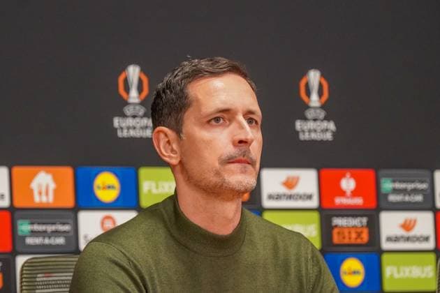 Football UEFA Europa League 2024 2025, Round of 16 Ajax Amsterdam vs Eintracht Frankfurt Johan Cruijff ArenA Amsterdam, Netherlands Dino Toppmöller Dino Toppmoeller Coach, Eintracht Frankfurt Press conference Copyright: xJOERANxSTEINSIEKx
