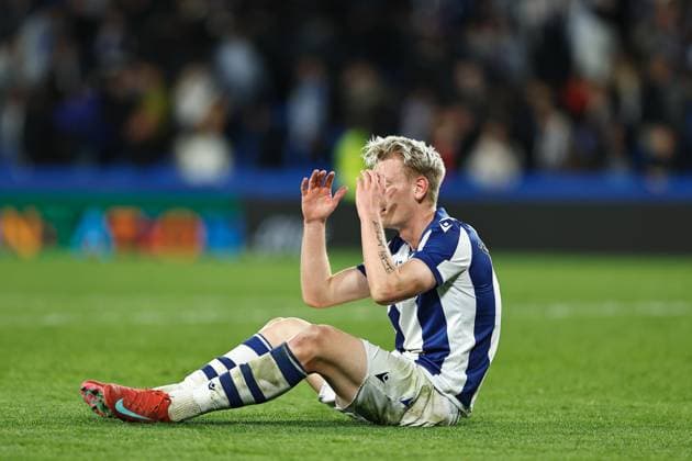 Orri Oskarsson (Sociedad), MARCH 6, 2025 - Football Soccer : Oskarsson regret after miss chance during UEFA Europa League Round of 16 1st leg match between Real Sociedad 1-1 Manchester United, ManU FC at the Reale Arena in San Sebastian, Spain. Noxthirdxpartyxsales  (283957729)