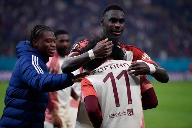 Europa League: FCSB and Olympique Lyonnais Malick Fofana of Olympique Lyonnais celebrates after scores his side second goal during the Round of 16 1st leg Europa League of the game between FCSB and Olympique Lyonnais, Arena Nationala, Bucharest, Thursday 06 March 2025. Alex Nicodim Imago Images Copyright: xAlexxNicodimx