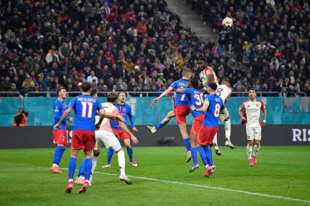 Europa League: FCSB and Olympique Lyonnais Clinton Mata of Olympique Lyonnais celebrate after Fofana scores his side second goal during the Round of 16 1st leg Europa League of the game between FCSB and Olympique Lyonnais, Arena Nationala, Bucharest, Thursday 06 March 2025. Alex Nicodim Imago Images Copyright: xAlexxNicodimx