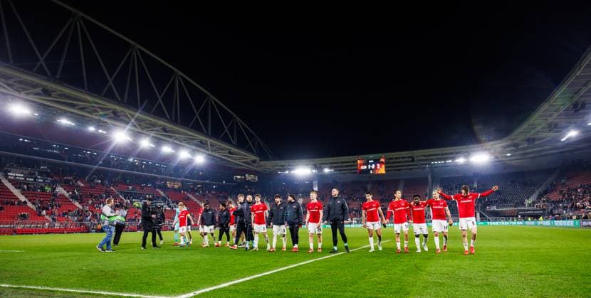 Celebration after the match AZ Tottenham at the AFAS stadium for the UEFA Europa League Round of 16 1st leg season 2024 2025 in ALKMAAR, Netherlands on 6 march 2025, photo by Jules van Iperen EYE4images DeFodi Images