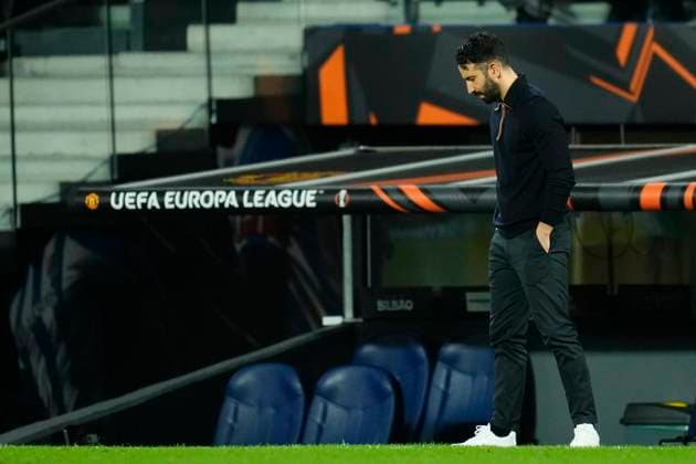 Real Sociedad de Futbol v Manchester United, ManU - UEFA Europa League 2024 25 Round of 16 First Leg Ruben Amorim head coach of Manchester United reacts during the UEFA Europa League 2024 25 Round of 16 First Leg match between Real Sociedad de Futbol and Manchester United at Reale Arena on March 6, 2025 in San Sebastian, Spain. San Sebastian Basque Country Spain  Copyright: xJosexBretonx originalFilename:bretonhernandez-realsoci250306_npDcB.jpg