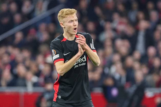 UEFA Europa League Ajax Amsterdam Eintracht Frankfurt on 06 03 2025 at the Johan Cruijff ArenA in Amsterdam Hugo Larsson Frankfurt 16 is satisfied MH