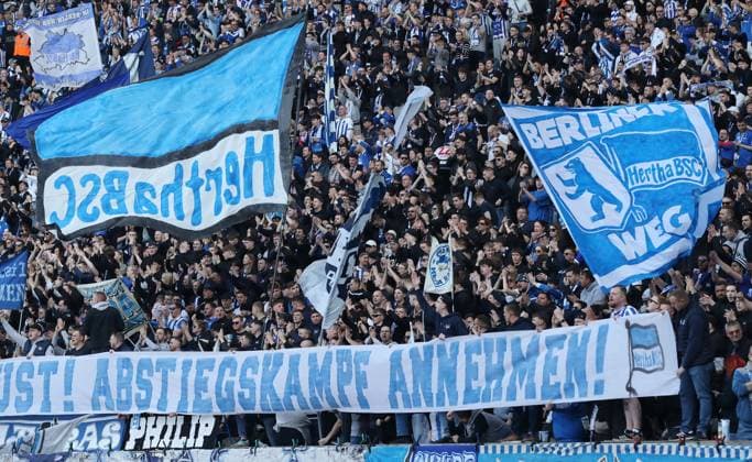 Poster, banner of the Hertha fans accept relegation fight Sport Football Soccer DFL 2 Bundesliga Men 25 Matchday Season 2024 2025 08 03 2025 Hertha BSC Berlin vs FC Schalke 04 S04 DFL regulations prohibit any use of photographs as image sequences and or quasi video