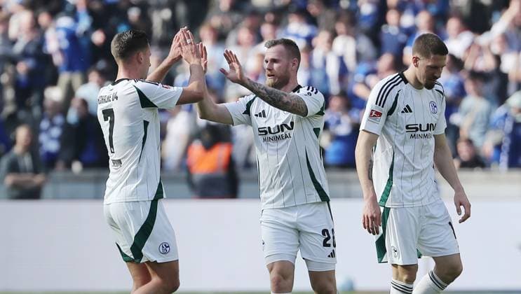 Tomas Kalas cheers after 0 1 with Paul Seguin Joy Emotion Cheering Sport Football Soccer DFL 2 Bundesliga Men 25 Matchday Season 2024 2025 08 03 2025 Hertha BSC Berlin vs FC Schalke 04 S04 DFL regulations prohibit any use of photographs as image sequences and or quasi video