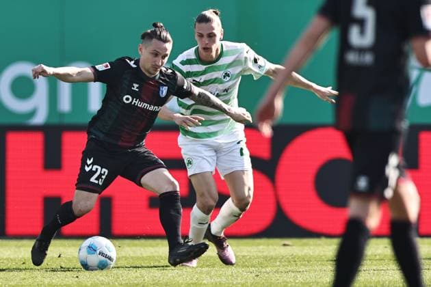Baris Atik, Magdeburg, in the second round match of the 2024 2025 season between SpVgg Greuther Fürth and 1 FC Magdeburg 1 1 in Fürth 08 03 2025