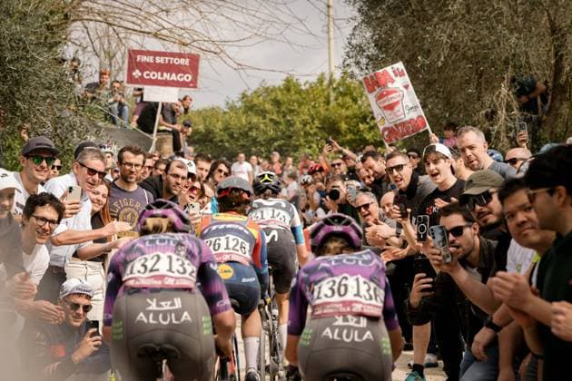 Riders in acrion during the 11th edition of the Strade Bianche Women Elite (White Roads) a 136 km one day race from Siena to Siena, Tuscany (Italy) - Saturday March 8, 2025.  Copyright: xMarcoxAlpozzi xLaPressex