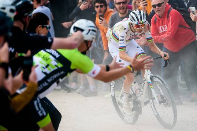 Slovenian Tadej Pogacar of UAE Team Emirates pictured in action during the men elite Strade Bianche one day cycling race, 213km from and to Siena, Italy on Saturday 08 March 2025. POOLxLUCAxBETTINI  x114504255x