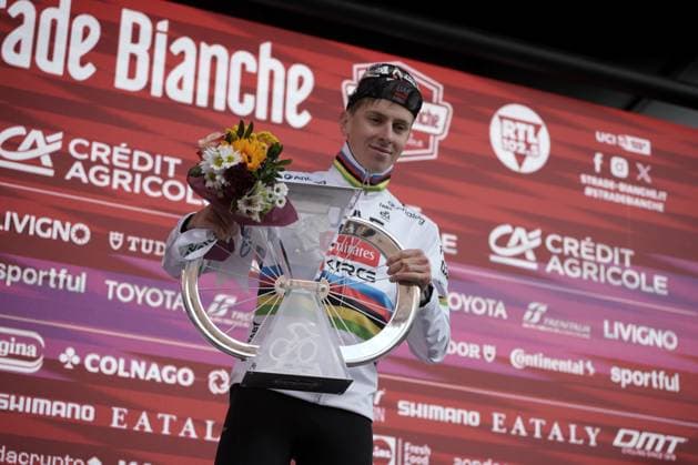POGACAR Tadej wins the 19th edition of the Strade Bianche (White Roads) a 213 km one day race from Siena to Siena, Tuscany (Italy) - Saturday March 8, 2025.  Copyright: xMarcoxAlpozzi xLaPressex