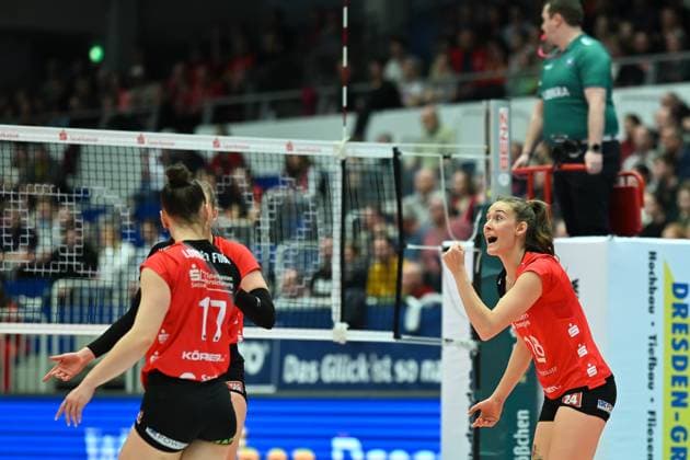Sarah Straube Dresdner SC, 18 Dresdner SC vs Ladies in Black Aachen, 1 Volleyball Bundesliga Women, Season 2024 2025, 08 03 2025 Dresdner SC vs Ladies in Black Aachen, 1 Volleyball Bundesliga Women, Season 2024 2025, 08 03 2025 Dresden Copyright: xEibner-Pressefoto xHoepnerx EP_PHR