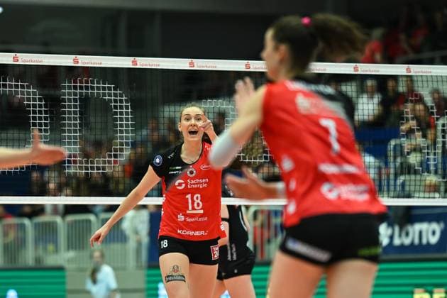 Sarah Straube Dresdner SC, 18 Dresdner SC vs Ladies in Black Aachen, 1 Volleyball Bundesliga Women, Season 2024 2025, 08 03 2025 Dresdner SC vs Ladies in Black Aachen, 1 Volleyball Bundesliga Women, Season 2024 2025, 08 03 2025 Dresden Copyright: xEibner-Pressefoto xHoepnerx EP_PHR