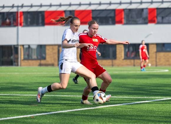 Soccer, Girls, U17 Juniors, Season 2024 2025, DFB Cup Junior Quarterfinals , 1 FC Union Berlin Bayer Leverkusen, f l Sophia Victoria Malczyk Leverkusen , Emilia Isy Eberle Union , 09 03 2025, Copyright: xMatthiasxKochx