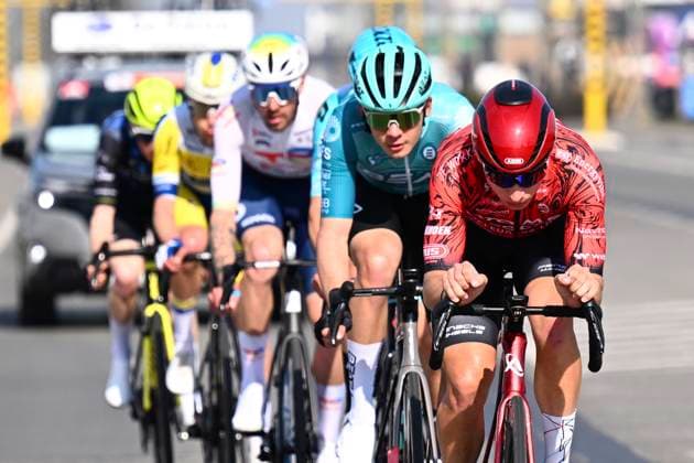 Grand Prix Jean-Pierre Monsere 2025 cycling race ROESELARE, BELGIUM - MARCH 09 : Vercouillie Victor (BEL) of Team Flanders - Baloise, Brunel Alexys (FRA) of Team TotalEnergies, Biagini Federico (ITA) of VF Group - Bardiani CSF - Faizane, Doyle Leo (IRL) of Atom 6 Bikes - Decca Continental Team, Zabelinskiy Bogdan (CYP) of Atom 6 Bikes - Decca Continental Team, Coppens Michiel (BEL) of BEAT Cycling Club, Van Vliet Michiel (NED) of Metec - SOLARWATT p b Mantel during the Men Elite UCI 1.1 Europe Tour 13th Lotto Begium Cup Grand Prix Jean-Pierre Monsere cycling race of 201,6 kms with start in Ichtegem and finish in Roeselare on March 09, 2025 in Roeselare, Belgium, 09 03 2025 ( Motordriver Guy De Vuyst & Roeselare Belgium Copyright: xTomasxSiskx