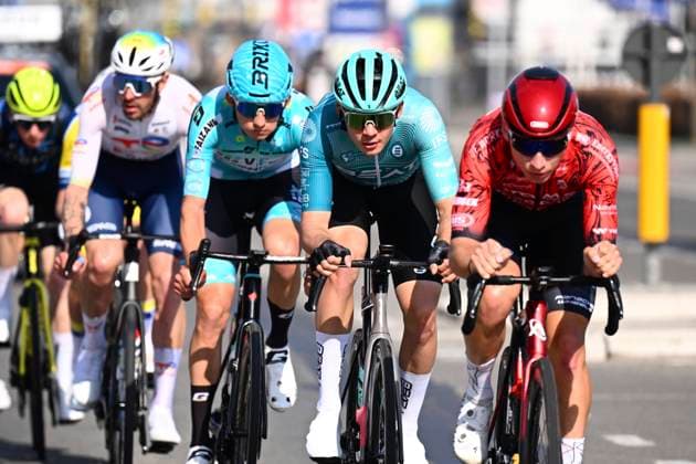 Grand Prix Jean-Pierre Monsere 2025 cycling race ROESELARE, BELGIUM - MARCH 09 : Vercouillie Victor (BEL) of Team Flanders - Baloise, Brunel Alexys (FRA) of Team TotalEnergies, Biagini Federico (ITA) of VF Group - Bardiani CSF - Faizane, Doyle Leo (IRL) of Atom 6 Bikes - Decca Continental Team, Zabelinskiy Bogdan (CYP) of Atom 6 Bikes - Decca Continental Team, Coppens Michiel (BEL) of BEAT Cycling Club, Van Vliet Michiel (NED) of Metec - SOLARWATT p b Mantel during the Men Elite UCI 1.1 Europe Tour 13th Lotto Begium Cup Grand Prix Jean-Pierre Monsere cycling race of 201,6 kms with start in Ichtegem and finish in Roeselare on March 09, 2025 in Roeselare, Belgium, 09 03 2025 ( Motordriver Guy De Vuyst & Roeselare Belgium Copyright: xTomasxSiskx