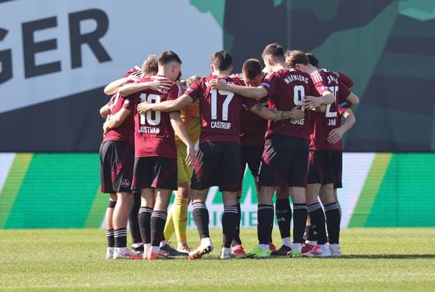 09 03 2025 Soccer season 2024 2025 2 Soccer Bundesliga 25 Matchday SC Preußen Münster SCP 1 FC Nürnberg FCN Club Sportfoto Zink DaMa xdaxmax DFL regulations prohibit any use of photographs as image sequences and or quasi video only for editorial use Team circle Team circle of the team Team of the FCN before the start of the match