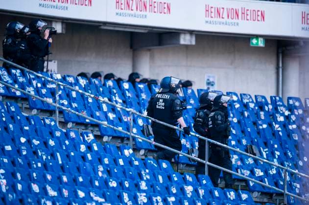 09 03 2025 Soccer, 2024 2025, 2 Bundesliga, 25 Matchday, Hannover 96 Eintracht Braunschweig Police DFL REGULATIONS PROHIBIT ANY USE OF PHOTOGRAPHS AS IMAGE SEQUENCES AND OR QUASI VIDEO Hannover Lower Saxony Germany Heinz von Heiden Arena