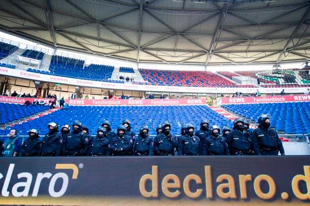 09 03 2025 Soccer, 2024 2025, 2 Bundesliga, 25 Matchday, Hannover 96 Eintracht Braunschweig Police DFL REGULATIONS PROHIBIT ANY USE OF PHOTOGRAPHS AS IMAGE SEQUENCES AND OR QUASI VIDEO Hannover Lower Saxony Germany Heinz von Heiden Arena