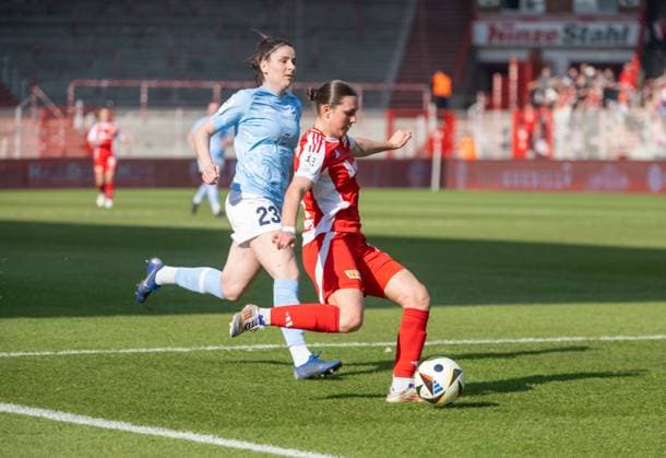 Soccer, Women, Season 2024 2025, 2 Women Bundesliga 17 Matchday , 1 FC Union Berlin SG 99 Andernach, v l Magdalena Schumacher SGA , Antonia Halverkamps 1 Women 1 FC Union with assist for the goal to 1 0, 09 03 2025, Copyright: xMatthiasxKochx