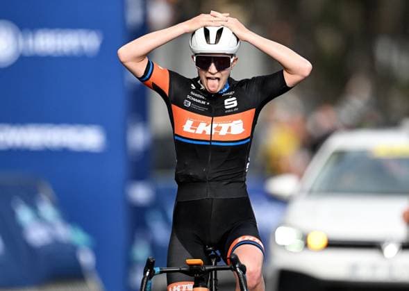 (250309) -- CAPE TOWN, March 9, 2025 -- Germany s Pia Grunewald, winner of the women s U23 78km, crosses the finish line during the 2025 Cape Town Cycle Tour in Cape Town, South Africa, March 9, 2025. (Photo by Xinhua) (SP)SOUTH AFRICA-CAPE TOWN-CYCLING-CAPE TOWN CYCLE TOUR XabisoxMkhabela 