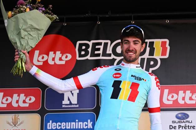 Grand Prix Jean-Pierre Monsere 2025 cycling race ROESELARE, BELGIUM - MARCH 09 : Brunel Alexys (FRA) of Team TotalEnergies pictured during the podium ceremony of the Men Elite UCI 1.1 Europe Tour 13th Lotto Begium Cup Grand Prix Jean-Pierre Monsere cycling race of 201,6 kms with start in Ichtegem and finish in Roeselare on March 09, 2025 in Roeselare, Belgium, 09 03 2025 ( Motordriver Guy De Vuyst & Roeselare Belgium  Copyright: xTomasxSiskx