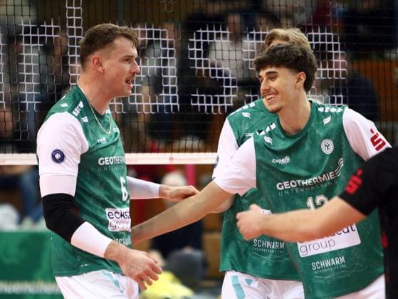 Haching delighted to win a point He Volleyball, 1 BL, 24 25, TSV Haching Muenchen vs. powervolleys Dueren, Geothermie Arena, Unterhaching, 09 03 25 Copyright: WolfgangxFehrmann
