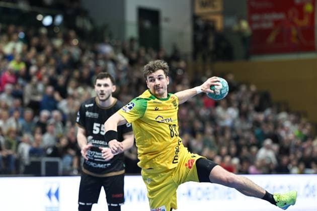 Pierre Busch VfL Eintracht Hagen, 83 HC Elbflorenz 2006 vs VfL Eintracht Hagen, 2 Handball Bundesliga Men, Season 2024 2025, 09 03 2025 HC Elbflorenz 2006 vs VfL Eintracht Hagen, 2 Handball Bundesliga Men, Season 2024 2025, 09 03 2025 Dresden Copyright: xEibner-Pressefoto xHoepnerx EP_PHR