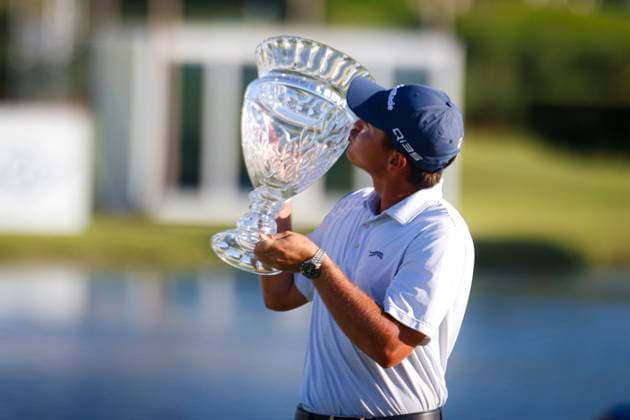 Puerto Rico Open 2025 - Final Round Karl Vilips of Australia poses with the winner s trophy after winning the Puerto Rico Open 2025 at Grand Reserve Golf Club on March 09, 2025 in Rio Grande, Puerto Rico. San Juan Puerto Rico  Copyright: xEdgardoxMedinax originalFilename:medinamillan-notitle250309_npjik.jpg
