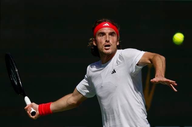 March 09, 2025 Stefanos Tsitsipas (GRE) returns a shot against Matteo Berrettini (ITA) during the 2025 BNP Paribas Open at Indian Wells Tennis Garden in Indian Wells, California. Mandatory Photo Credit: CSM Indian Wells United States of America - ZUMAc04_ 20250309_zma_c04_067 Copyright: xCharlesxBausx