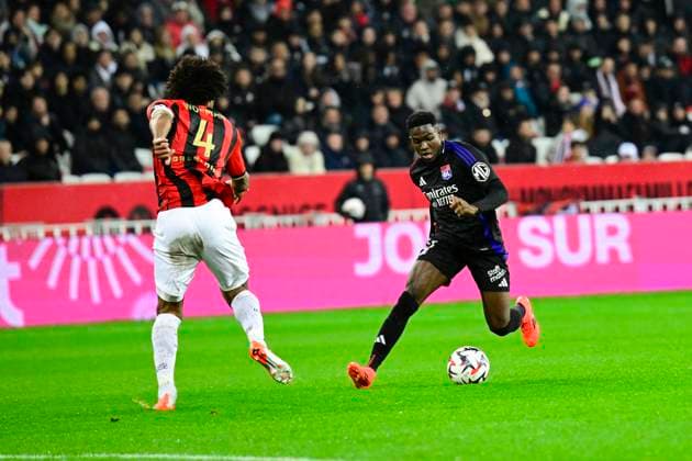 FOOTBALL : OGC Nice VS Olympique Lyonnais - Ligue 1 Mcdonald s - 09 03 2025 L OGC Nice recoit l Olympique Lyonnais dans le cadre la 25e journÃ e de Ligue 1 Mcdonald s. Ernest Nuamah (OL) NiceFrance  Copyright: xWilliamxCannarellax