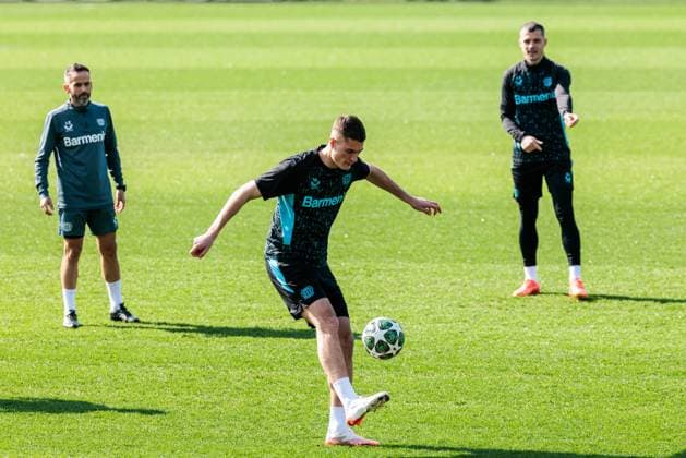 UEFA Champions League, final training Bayer 04 Leverkusen 10 03 2025 Patrick Schick Bayer 04 Leverkusen, 14 on the ball UEFA Champions League round of 16 second leg, final training Bayer 04 Leverkusen before the match against FC Bayern Munich Leverkusen, Ulrich Haberland Stadion on 10 03 2025 Copyright: xBEAUTIFULxSPORTS Wunderlx