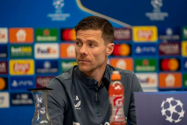 Xabi Alonso Bayer 04 Leverkusen, Coach at the press conference 10 03 2025, Press conference Bayer 04 Leverkusen before the second leg of the Champions League Bayer Leverkusen FC Bayern Munich Bundesliga, GER, Leverkusen, BayArena DFL regulations prohibit any use of photographs as image sequences and or quasi video Copyright: HMBxMedia xMarcoxBader
