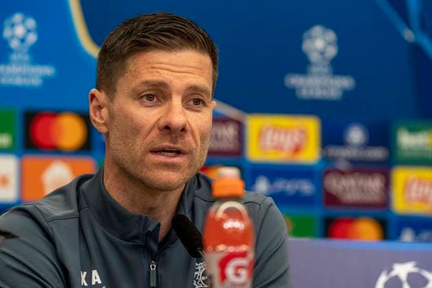 Xabi Alonso Bayer 04 Leverkusen, Coach at the press conference 10 03 2025, Press conference Bayer 04 Leverkusen before the second leg of the Champions League Bayer Leverkusen FC Bayern Munich Bundesliga, GER, Leverkusen, BayArena DFL regulations prohibit any use of photographs as image sequences and or quasi video Copyright: HMBxMedia xMarcoxBader