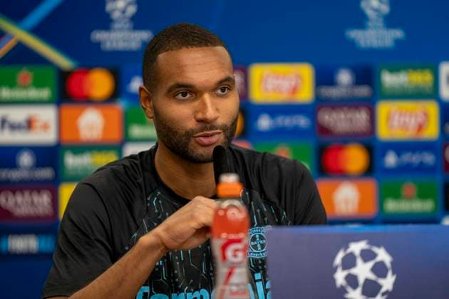 Jonathan Tah Bayer 04 Leverkusen, 4 at the press conference 10 03 2025, Press conference Bayer 04 Leverkusen before the second leg of the Champions League Bayer Leverkusen FC Bayern Munich Bundesliga, GER, Leverkusen, BayArena DFL regulations prohibit any use of photographs as image sequences and or quasi video Copyright: HMBxMedia xMarcoxBader