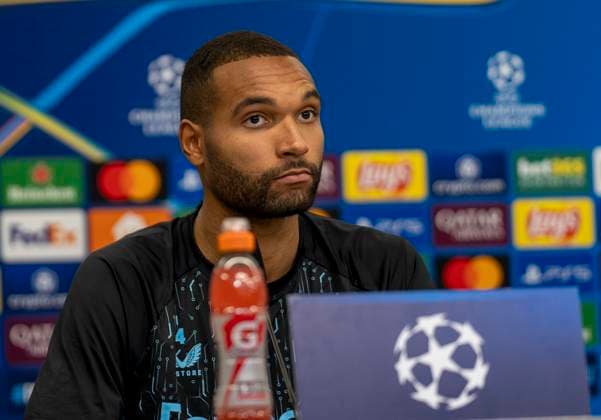 Jonathan Tah Bayer 04 Leverkusen, 4 at the press conference 10 03 2025, Press conference Bayer 04 Leverkusen before the second leg of the Champions League Bayer Leverkusen FC Bayern Munich Bundesliga, GER, Leverkusen, BayArena DFL regulations prohibit any use of photographs as image sequences and or quasi video Copyright: HMBxMedia xMarcoxBader