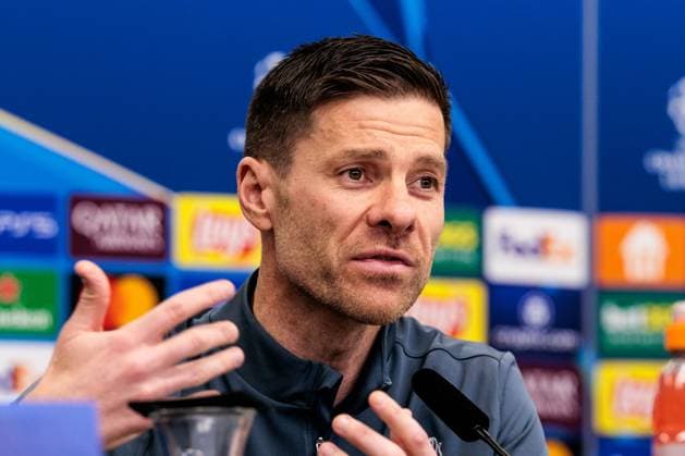UEFA Champions League, Press conference Bayer 04 Leverkusen 10 03 2025 Xabi Alonso head coach Bayer 04 Leverkusen gestures during the press conference UEFA Champions League round of 16 second leg, press conference Bayer 04 Leverkusen before the match against FC Bayern Munich Leverkusen, BayArena on 10 03 2025 Copyright: xBEAUTIFULxSPORTS Wunderlx