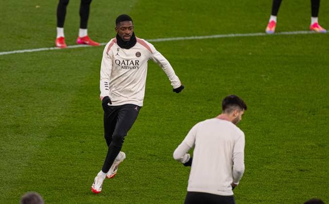 Football - UEFA Champions League - Round of 16 2nd Leg - Liverpool FC v Paris Saint-Germain - MD-1 LIVERPOOL, ENGLAND - Monday, March 10, 2025: Paris Saint-Germain s Ousmane DembÃ lÃ during a training session at Anfield ahead of the UEFA Champions League Round of 16 2nd Leg match between Liverpool FC and Paris Saint-Germain. (Photo by David Rawcliffe Propaganda) LIVERPOOL Anfield MERSEYSIDE ENGLAND  Copyright: xDavidxRawcliffex P2025-03-10-Liverpool_PSG_MD-1-105