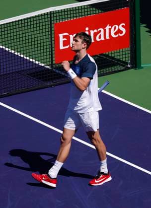 March 10, 2025 Jack Draper (GBR) celebrates after winning his match against Jenson Brooksby during the 2025 BNP Paribas Open at Indian Wells Tennis Garden in Indian Wells, California. Mandatory Photo Credit: CSM Indian Wells United States of America - ZUMAc04_ 20250310_zma_c04_004 Copyright: xCharlesxBausx