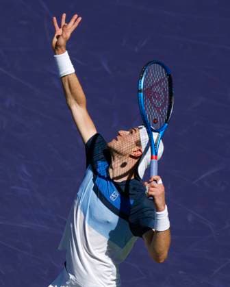 March 10, 2025 Jack Draper (GBR) serves against Jenson Brooksby during the 2025 BNP Paribas Open at Indian Wells Tennis Garden in Indian Wells, California. Mandatory Photo Credit: CSM Indian Wells United States of America - ZUMAc04_ 20250310_zma_c04_013 Copyright: xCharlesxBausx