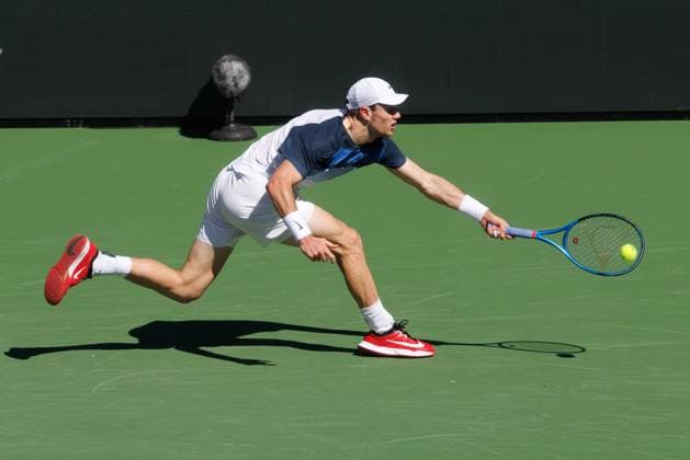 March 10, 2025: Jack Draper (GBR) in action against Jenson Brooksby (USA) during their round 3 match at the BNP Paribas Open on March 10, 2025, held at the Indian Wells Tennis Garden in Indian Wells, California. Indian Wells USA - ZUMAc04_ 20250310_zma_c04_018 Copyright: xMalxTaamx