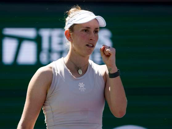 March 10, 2025 Elise Mertens (BEL) reacts to winning a shot against Madison Keys during the 2025 BNP Paribas Open at Indian Wells Tennis Garden in Indian Wells, California. Mandatory Photo Credit: CSM Indian Wells United States of America - ZUMAc04_ 20250310_zma_c04_042 Copyright: xCharlesxBausx