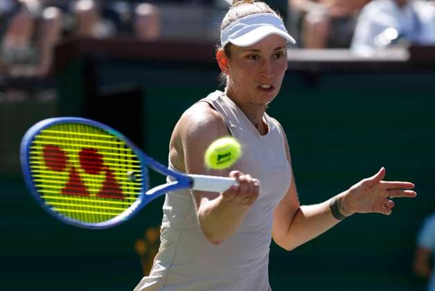 March 10, 2025 Elise Mertens (BEL) returns a shot against Madison Keys during the 2025 BNP Paribas Open at Indian Wells Tennis Garden in Indian Wells, California. Mandatory Photo Credit: CSM Indian Wells United States of America - ZUMAc04_ 20250310_zma_c04_048 Copyright: xCharlesxBausx