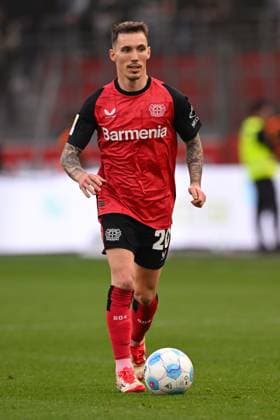 LEVERKUSEN - Alejandro Grimaldo of Bayer 04 Leverkusen during the Bundesliga match between Bayer 04 Leverkusen and SV Werder Bremen at the Bay Arena on March 8, 2025 in Leverkusen, Germany. ANP Hollandse Hoogte Bundesliga 2024 25 xVIxANPxSportx xGerritxvanxKeulenxIVx 522073465 originalFilename: 522073465.jpg