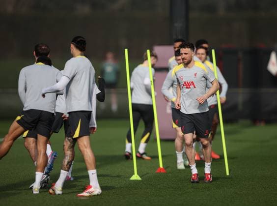Liverpool Champions League Training 10.3.2025. Liverpool Champions League Training, Axa Training Centre, Liverpool. Diogo Jota  Copyright: xBradleyxOrmesherx NINTCHDBPICT000978802108