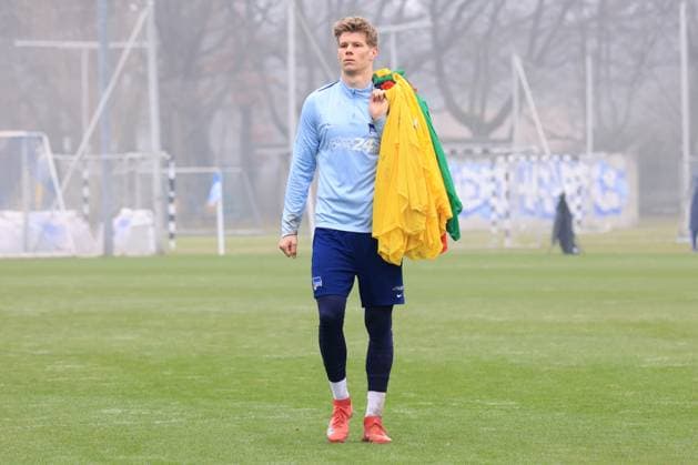 DEU, DFL, 2 FBL Hertha BSC, Training, 11 03 2025, Sportforum, Berlin, DEU, DFL, 2 FBL Hertha BSC, Training, im Bild Luca Schuler Hertha BSC Berlin 18 DFL regulations prohibit any use of Photographs as image sequences and or quasi video Foto Juergen Engler nordphoto GmbH nordphotoxGmbHx xEngler nph00076