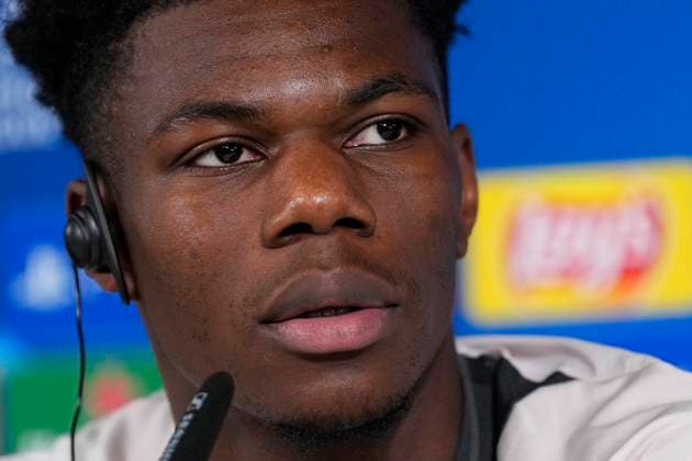 March 11, 2025, Valdebebas, Madrid, SPAIN: Aurelien Tchouameni attends his press conference, PK, Pressekonferenz during the training day of Real Madrid ahead the UEFA Champions League, Round of 16 second round, football match against Atletico de Madrid at Ciudad Deportiva Real Madrid on March11, 2025, in Valdebebas, Madrid, Spain. Valdebebas SPAIN - ZUMAa181 20250311_zaa_a181_002 Copyright: xOscarxJ.xBarrosox