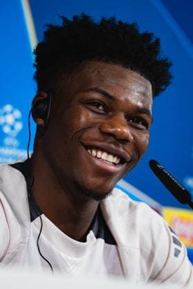 UEFA Champions League 2024 25 Round of 16 Second Leg: Real Madrid CF Training Session and press conference, PK, Pressekonferenz Aurelien Tchouameni of Real Madrid CF speaks during the press conference during UEFA Champions League 2024 25 League Round of 16 Second Leg Training Session And Press Conference at Ciudad Real Madrid on March 03, 2025 in Madrid, Spain. Valdebebas Ciudad Real Madrid Madrid Spain Copyright: xAlbertoxGardinx AGardin_20250311_Football_Champions_Real_PC_10